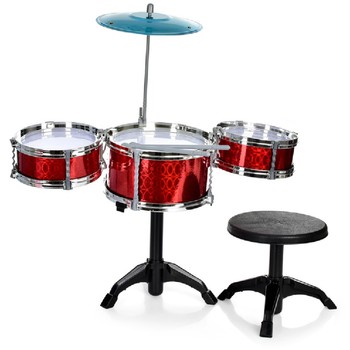 Барабанная установка игрушечная 1009A барабан 3 шт, стул, палочки 2 шт (Красный) фото