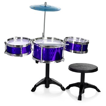 Барабанная установка игрушечная 1009A барабан 3 шт, стул, палочки 2 шт (Синий) фото
