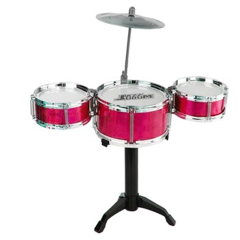 Барабанная установка игрушечная 992-1-5 38х20х43 см, барабаны 3 шт, стульчик (Красный) фото
