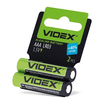 Батарейка лужна Videx Alkaline LR03/AAA блістер 2 штуки мініпальчики фото