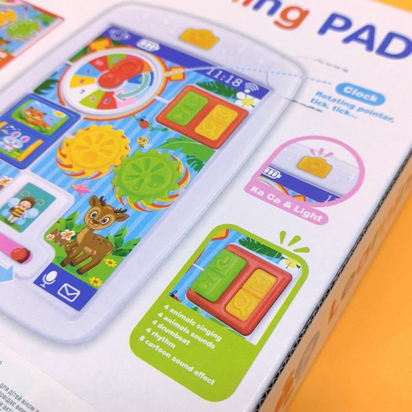 Игрушечный интерактивный планшет для малышей, часы, трещетка, со звуковыми эффектами 65080 фото