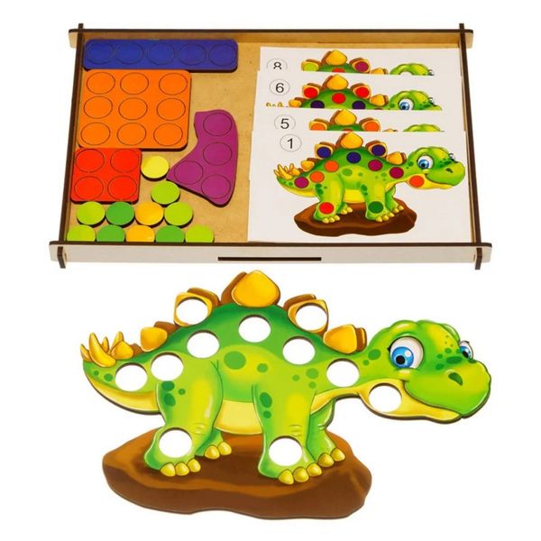 Дерев'яна мозаїка "Динозаврик" Ubumblebees (ПСД193) PSD193, 8 карт із завданнями фото
