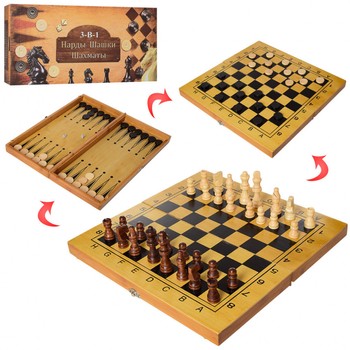 Дерев'яні шахмати 3в1 шашки, нарди 35*35 см 162 фото