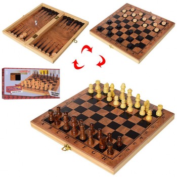 Деревянные шахматы с шашками и нардами 3в1 S3029 фото