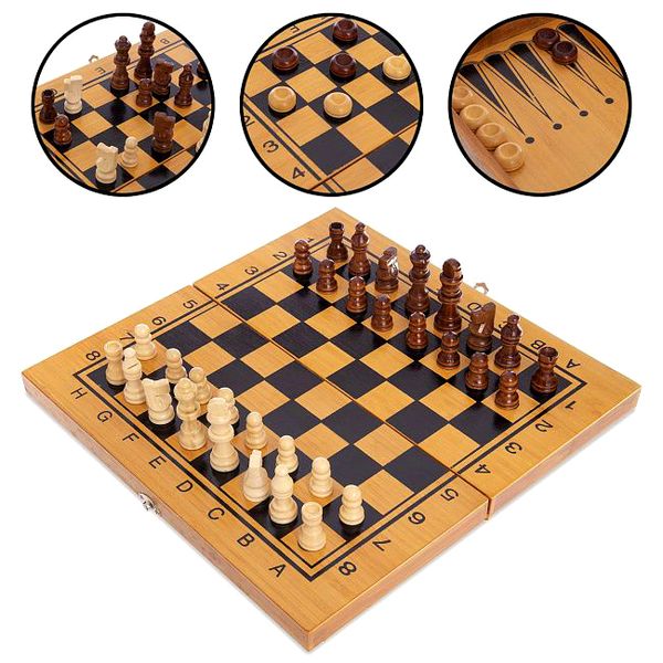 Дерев'яні шахи, шашки, нарди 3 в 1 35*35 см 822S фото