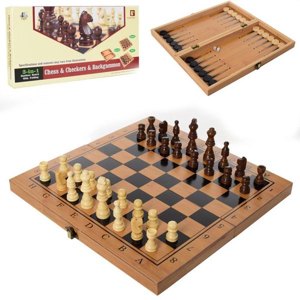 Дерев'яні шахи з нардами і шашками 3 в 1 30*30 см B3116 фото