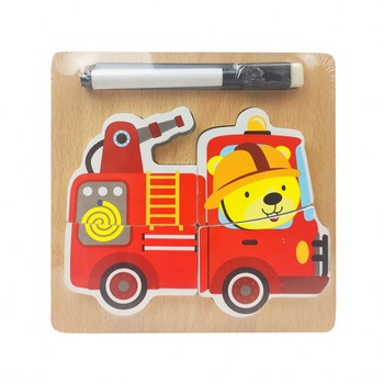 Деревянная игрушка Пазлы MD 2525 маркер, досточка для рисования (Пожарная машина) фото