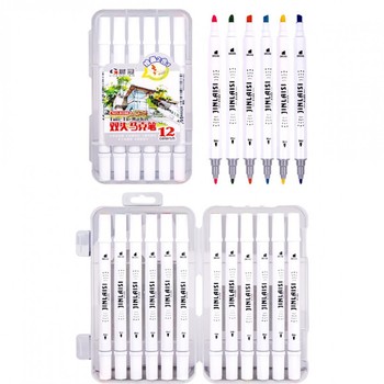 Набір двосторонніх ручок з фетру 12 кольорів 8166-12 у пластиковому боксі фото